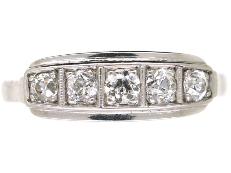 Art Deco 14ct White Gold & Diamond Five Stone Ring