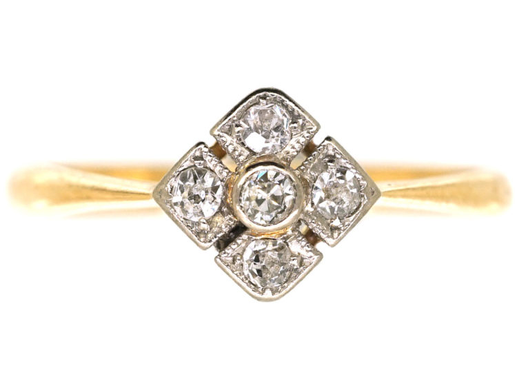 Art Deco 18ct Gold & Platinum, Diamond Shaped, Diamond Set Ring
