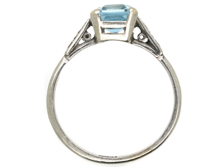 Art Deco 18ct White Gold, Aquamarine & Diamond Ring