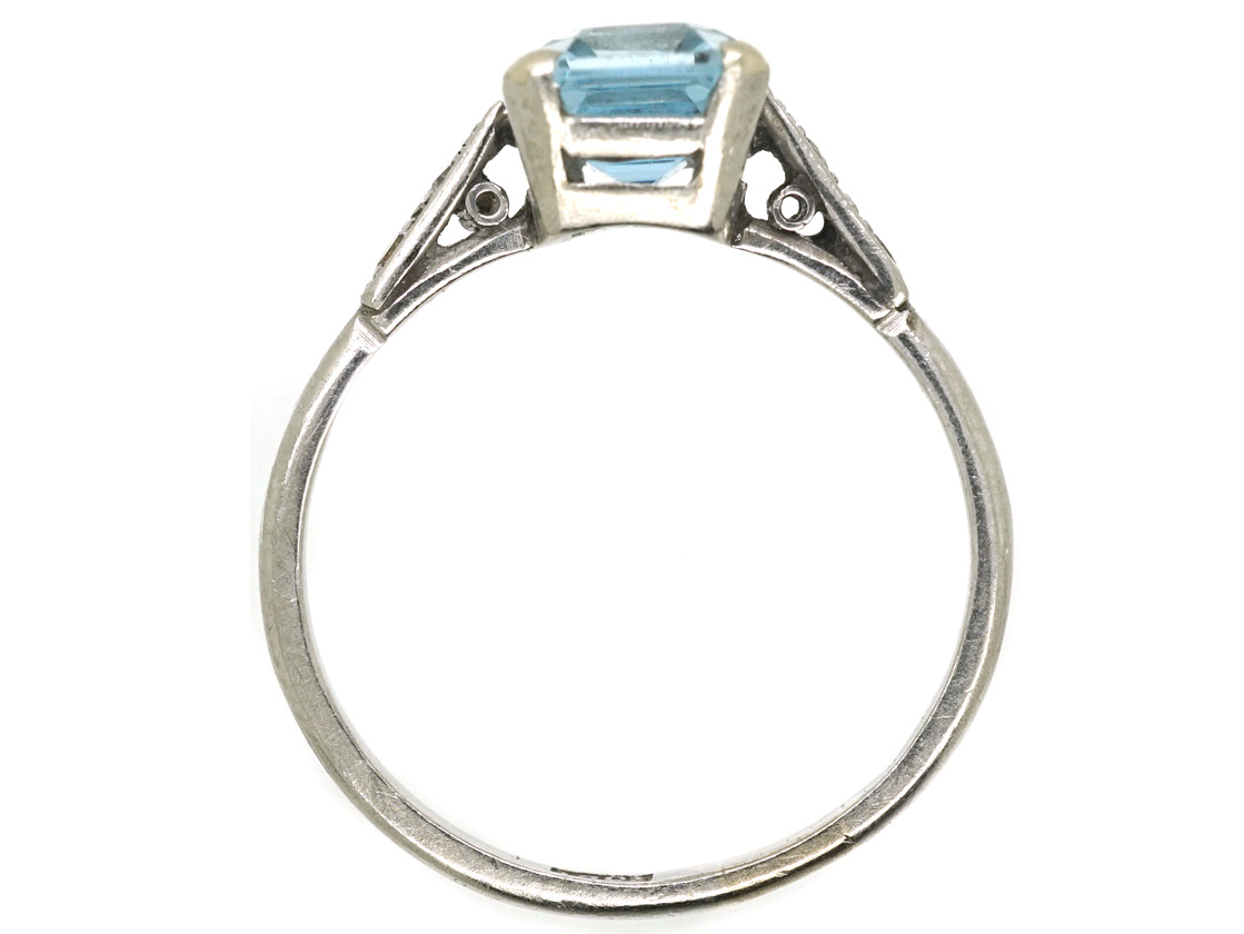 Art Deco 18ct White Gold, Aquamarine & Diamond Ring (398L) | The ...