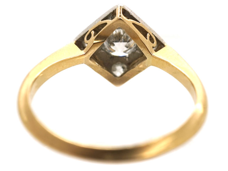 Art Deco 18ct Gold & Platinum, Diamond Shaped Ring Set With Diamonds