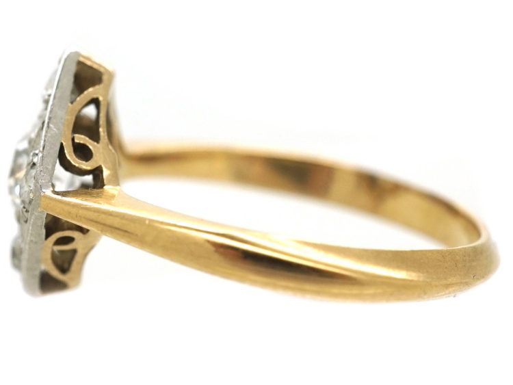 Art Deco 18ct Gold & Platinum, Diamond Shaped Ring Set With Diamonds