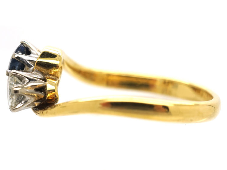 Edwardian 18ct Gold, Sapphire & Diamond Crossover Ring