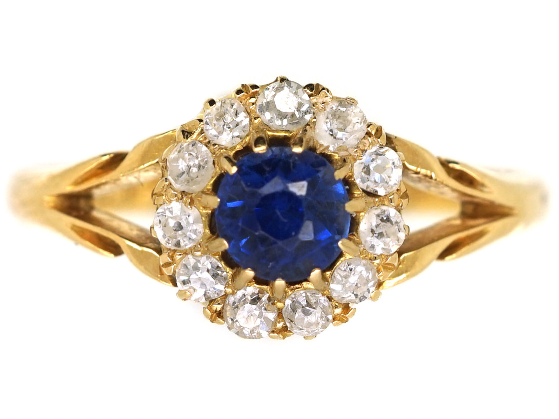 Edwardian 18ct Gold, Sapphire & Diamond Cluster Ring (356L) | The ...