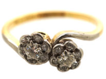 18ct Gold & Platinum Double Cluster Crossover Diamond Ring