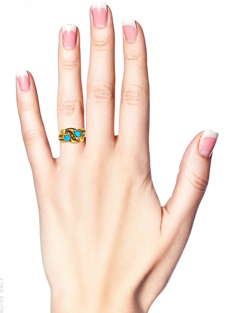 Victorian 18ct Gold Double Snake Ring set with Turquoise & Rose Diamonds