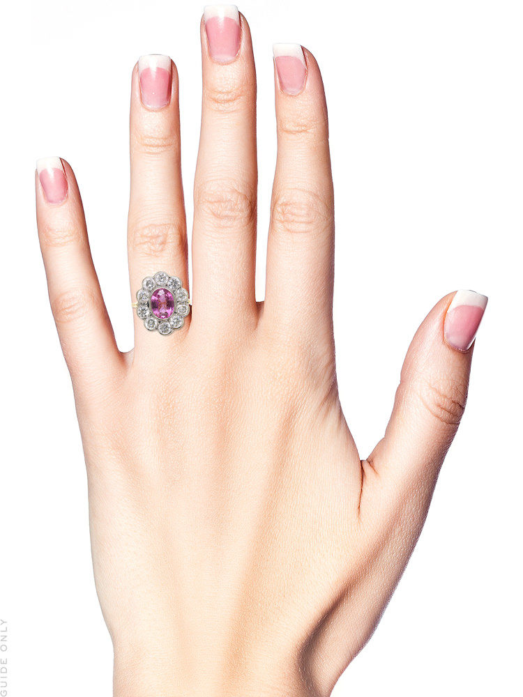 18ct White & Yellow Gold, Pink Sapphire & Diamond Oval Cluster Ring