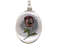 Silver Oval Locket By George Anton Scheidt With Enamelled Pansy Design