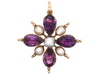 Georgian Gold, Amethyst & Natural Pearl Pendant