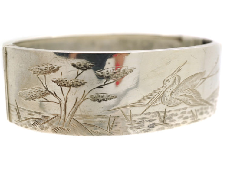 Victorian Silver Bangle With Stork Design