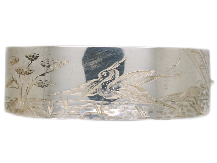 Victorian Silver Bangle With Stork Design