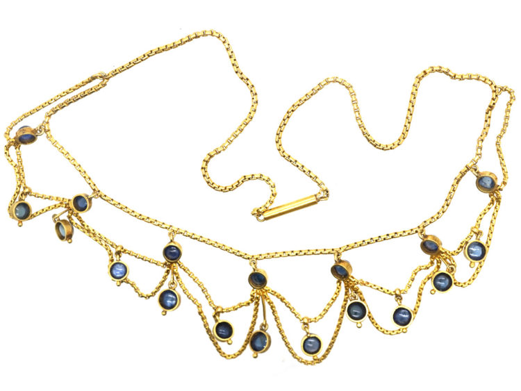 Edwardian 18ct Gold & Cabochon Sapphire Festoon Necklace