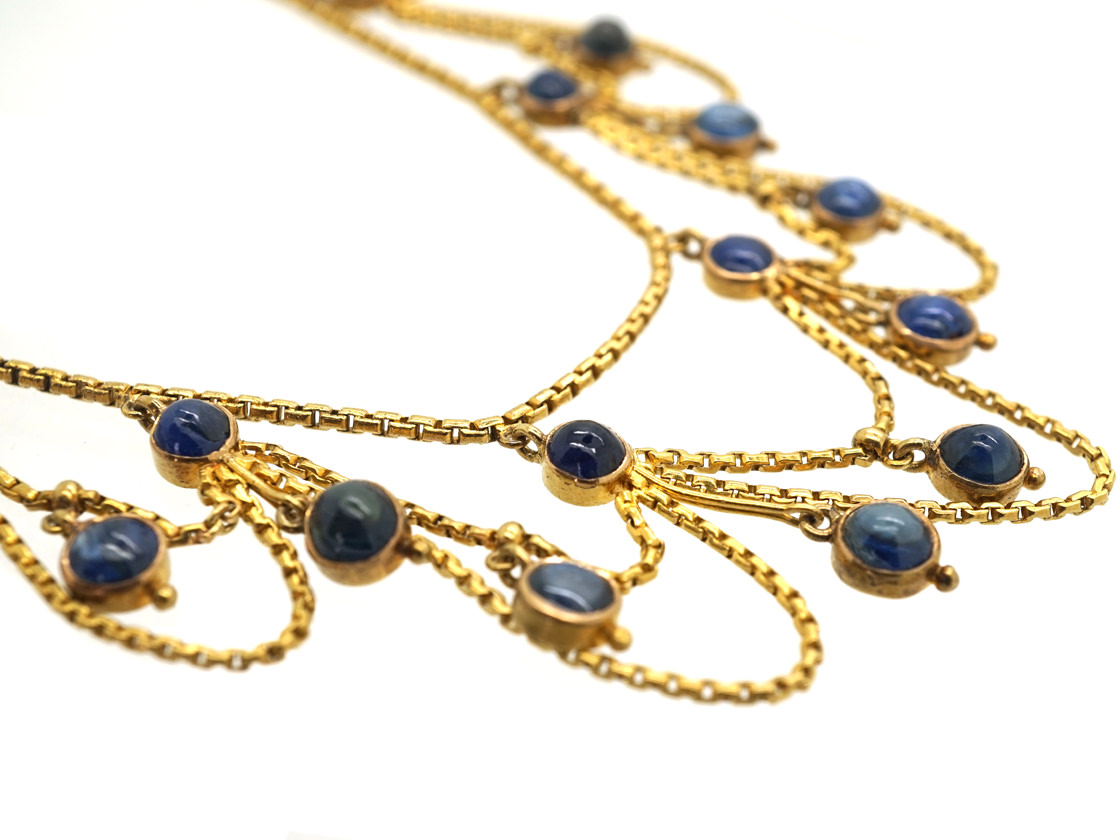 Edwardian 18ct Gold & Cabochon Sapphire Festoon Necklace (599L) The