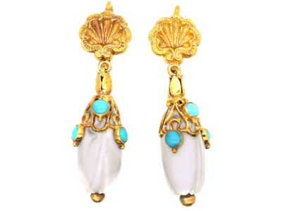 Regency 15ct Gold, White Coral & Turquoise Earrings