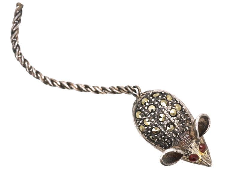 Silver & Marcasite Mouse Brooch