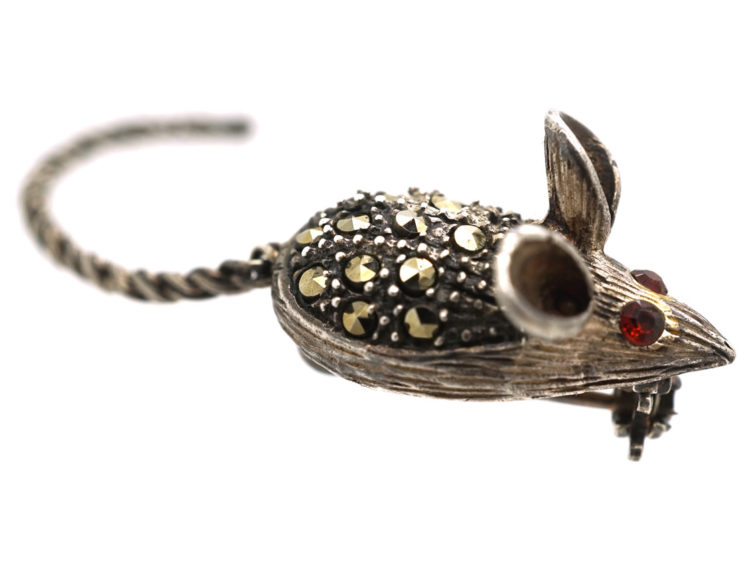 Silver & Marcasite Mouse Brooch