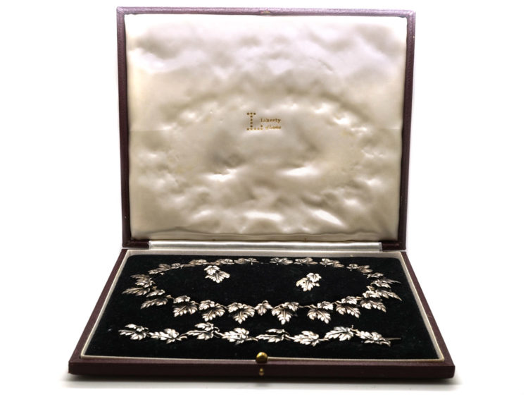 Rare Bernard Instone Silver Leaf Necklace, Bracelet & Earrings Set in Liberty of London Red Box