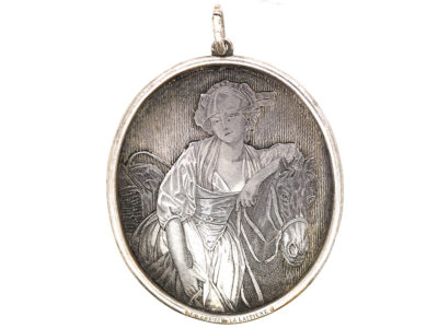 Victorian Silver Oval Pendant engraved With La Laitiere (The Milkmaid) after Greuze