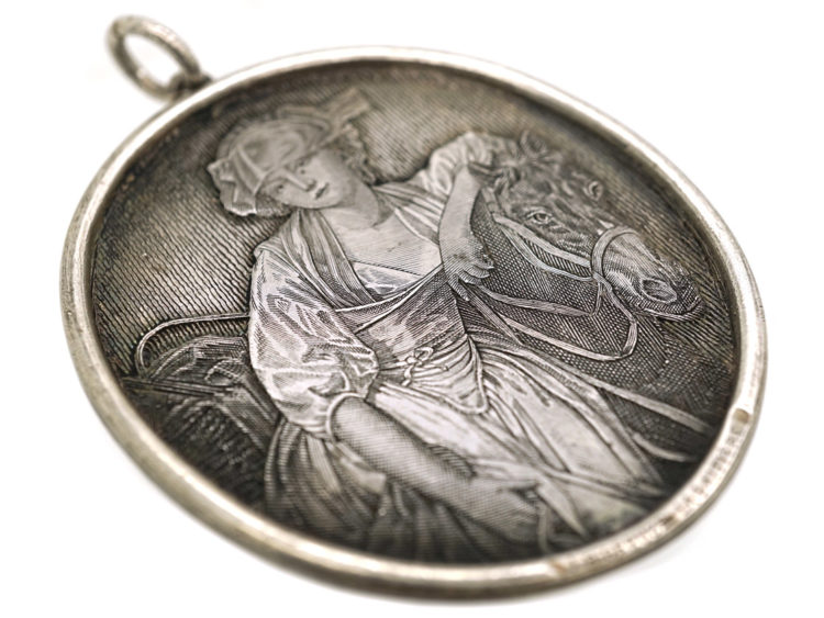 Victorian Silver Oval Pendant engraved With La Laitiere (The Milkmaid) after Greuze