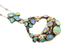 Silver & Gold Arts & Crafts Necklace by Dorrie Nossiter set with Opals