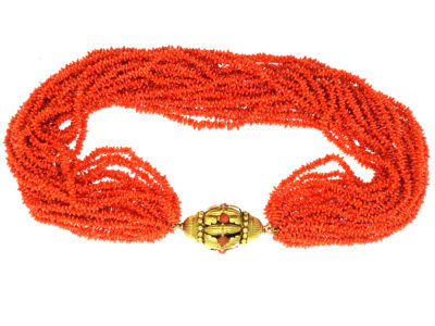 Georgian 23 Strand Coral Necklace with 18ct Gold Clasp