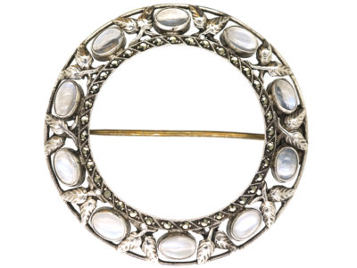 Moonstone & Marcasite Round Brooch
