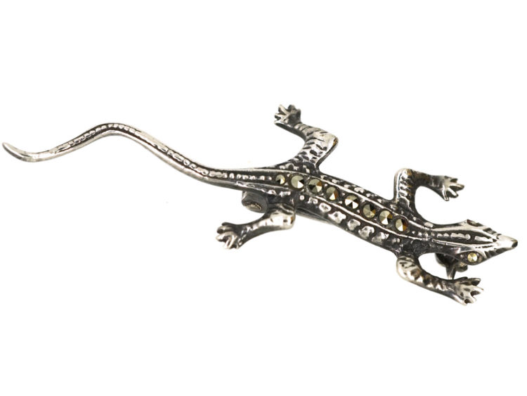 Small Silver & Marcasite Lizard Brooch