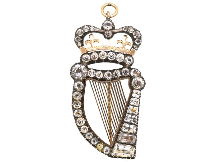 Georgian Silver, Gold & Paste Harp Pendant / Brooch