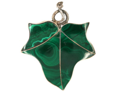 Victorian Silver & Malachite Ivy Leaf Pendant / Brooch