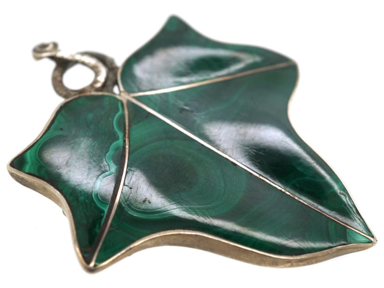 Victorian Silver & Malachite Ivy Leaf Pendant / Brooch