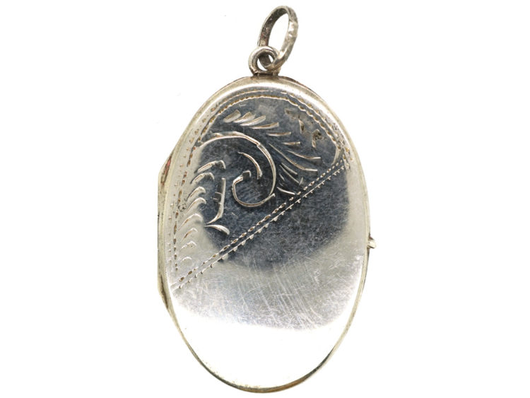 Silver Oval Locket With Scroll Engraving