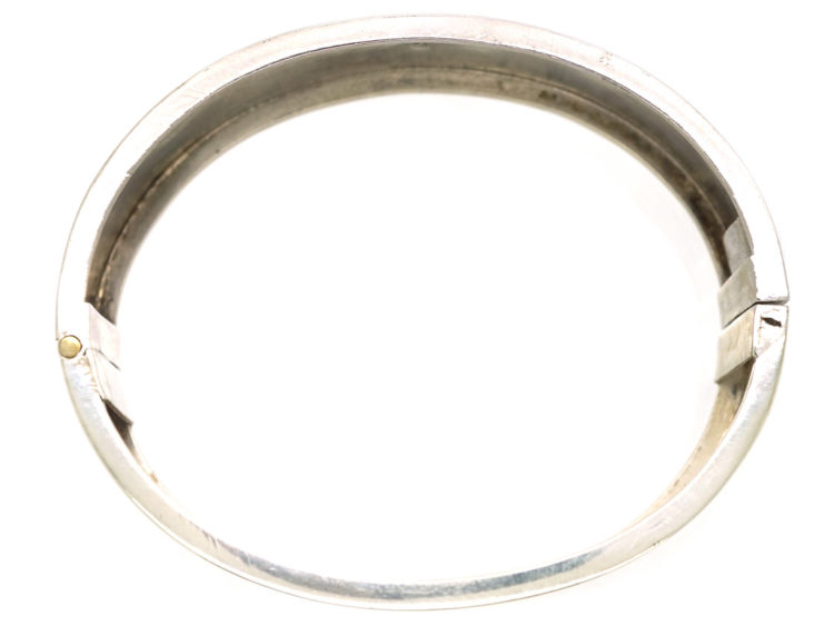 Victorian Silver Bangle With Square & Criss Cross Buckle Design