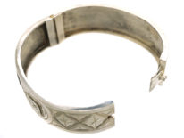 Victorian Silver Bangle With Square & Criss Cross Buckle Design