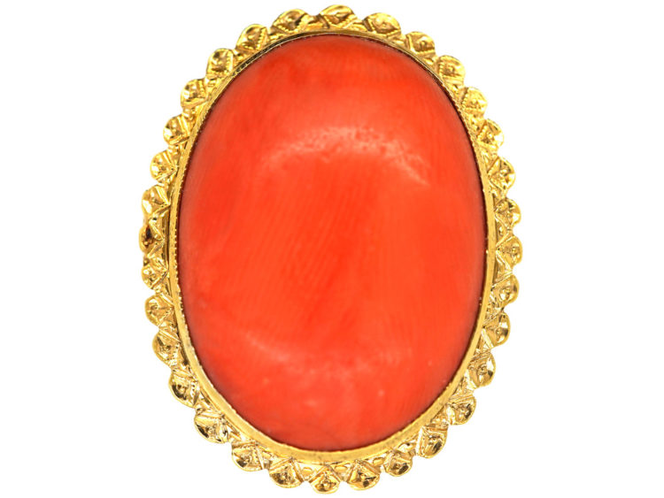 15ct Gold & Cabochon Coral Ring
