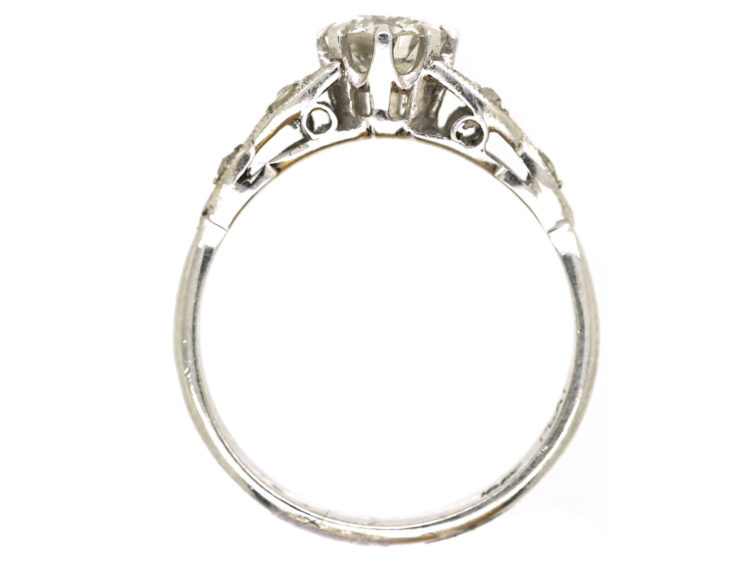 Art Deco Solitaire Diamond Ring With Diamond Set Leaf Shoulders