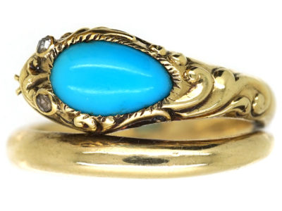 William 1V 18ct Gold Turquoise & Rose Diamond Snake Ring