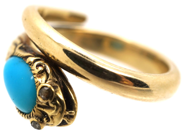 William 1V 18ct Gold Turquoise & Rose Diamond Snake Ring