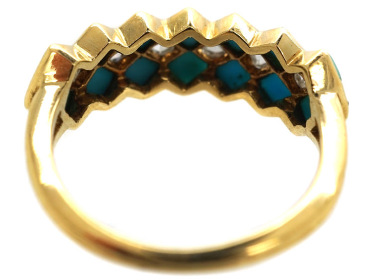 Victorian 18ct Gold, Turquoise & Diamond Zig Zag Ring