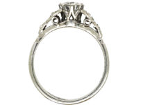 Art Deco Diamond Solitaire Ring With Diamond Set Leaf Shoulders