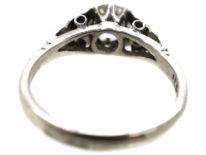 Art Deco Diamond Solitaire Ring With Diamond Set Leaf Shoulders