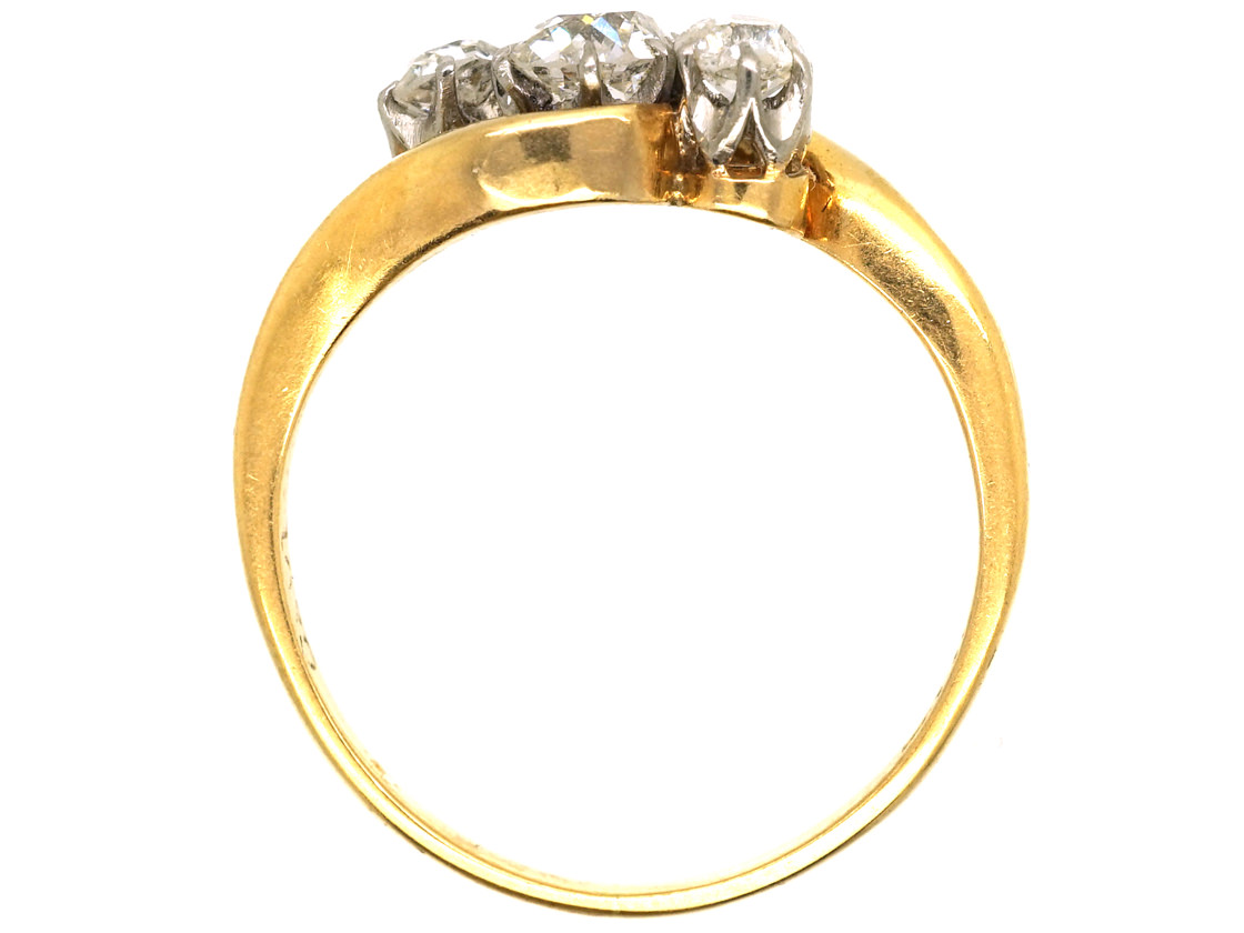 Edwardian 18ct Gold & Platinum Three Stone Diamond Crossover Ring (466L ...