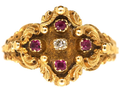 Early Victorian 18ct Gold, Ruby & Diamond Ring