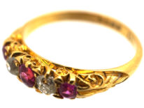 Edwardian Ruby & Diamond Five Stone Carved Half Hoop Ring
