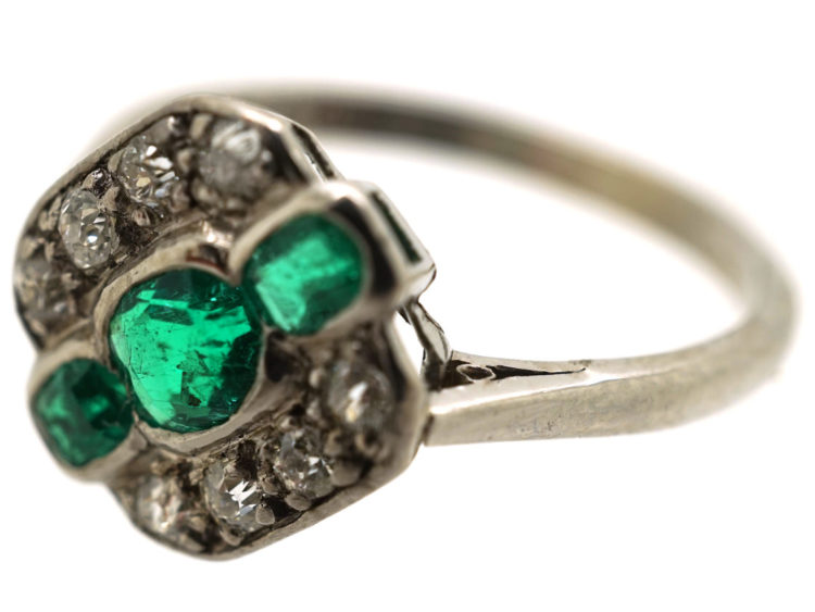 Art Deco 18ct White Gold & Platinum, Emerald & Diamond Ring - The ...
