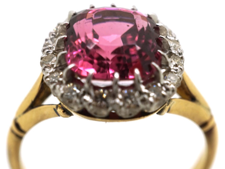 Edwardian 18ct Gold, Platinum & Pink Tourmaline Cluster Ring