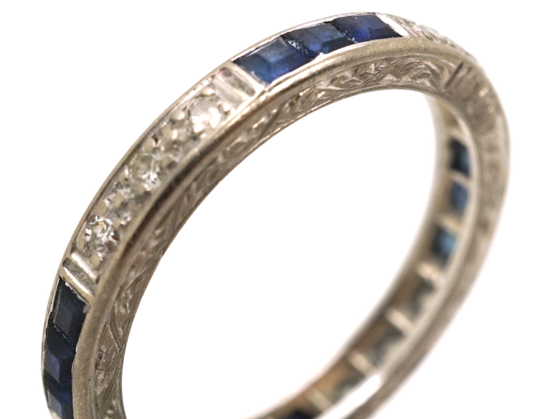 Art Deco 18ct White Gold, Sapphire & Diamond Eternity Ring (469L) | The