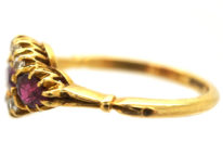 Edwardian 18ct Gold Three Stone Ruby & Diamond Ring