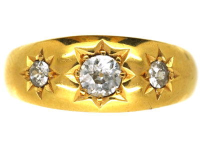 Victorian 18ct Gold Three Stone Diamond Gypsy Ring