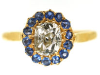 Edwardian 18ct Gold, Diamond & Sapphire Cluster Ring