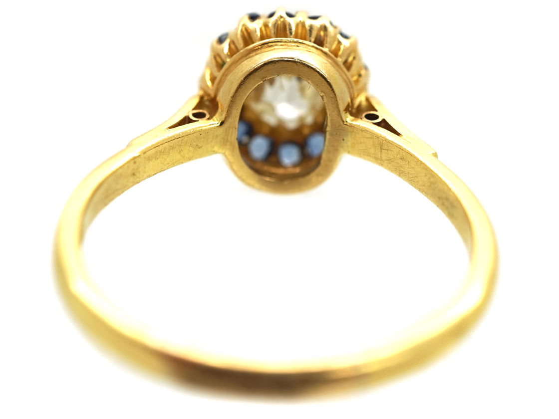 Edwardian 18ct Gold, Diamond & Sapphire Cluster Ring (583L) | The ...